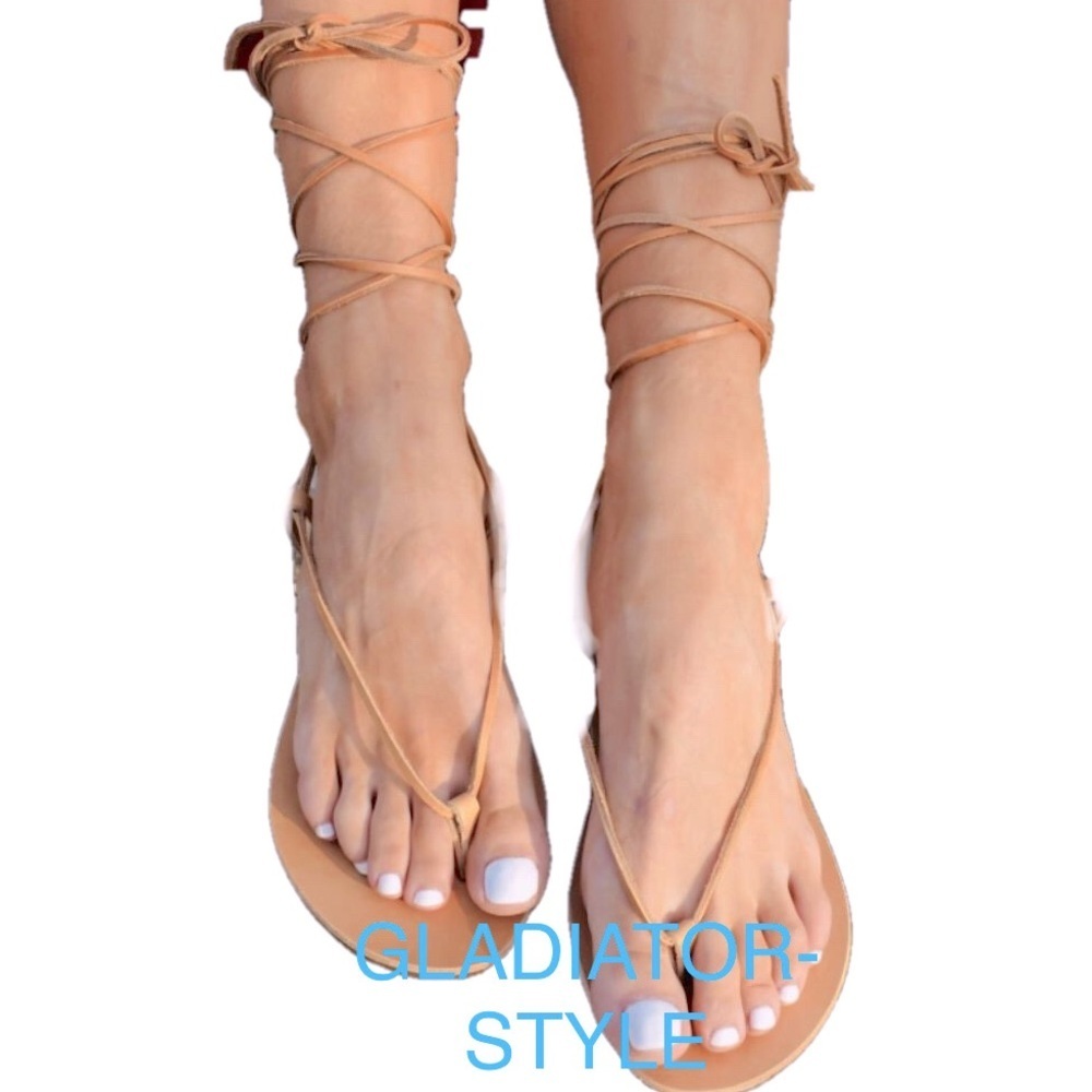 NEW HANDMADE WOMENS LEATHER SANDALS + ADDITIONAL LACES, FROM GREECE, SZ US 8-8.5
